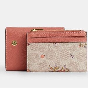 Coach Card Holder Wallet In Signature Canvas with Floral Print